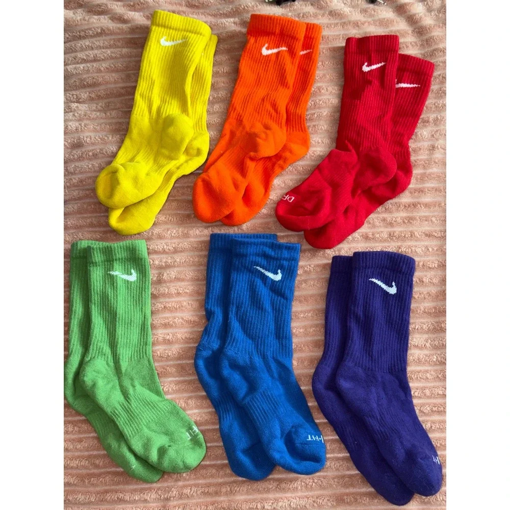 Nike Everyday Plus Cushion Crew Socks 6 Pair Set Rainbow Multi Color Dri-FIT M